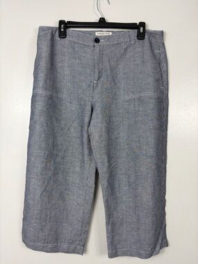 Coldwater Creek Blue white stripe linen rayon Cropped Pants sz 14